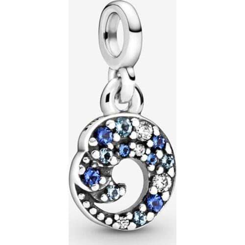Bewill S925 Silver My Blue Wave Pendant New Blue Wave Bracelet Pendant Fit Original Beads Charms