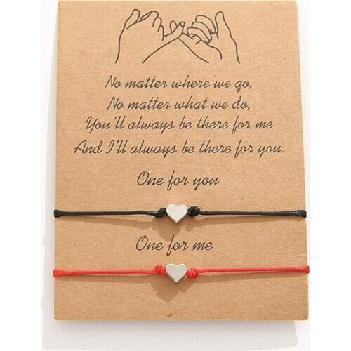 2 Pcs/lots Love Heart Lucky Bracelet Red Black Color Rope Bracelet Adjustable Fashion Couple Bracelet Wholesale