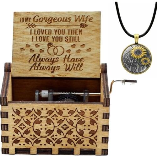 Wood Engraved Music Box With Necklace - You are My Sunshine, Gift For Wife From Husband- I Love You Always Have