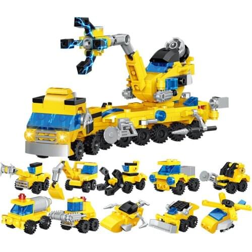 251Pcs Educational Building Blocks Toys For Kids Boys DIY Birthday Present QL0263 10 IN 1 Engineering Truck Model Small Bricks