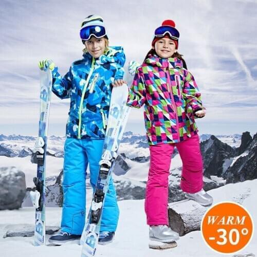 Kids Ski Suit Winter Warm Windproof Waterproof Outdoor Children Sport Snow Coat and Pants Set Boys Girls Snowboard Skiing Jacket