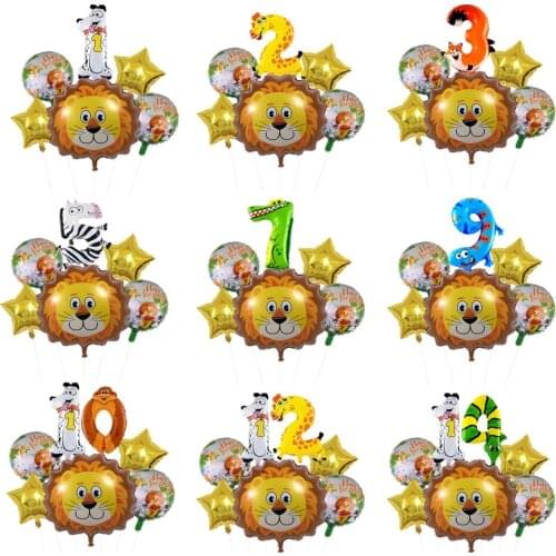 Lion Head Balloons Set Animal Number Foil Balloons Happy Birthday Ballon Childrens Boy Birthday Party Decorations Baby Shower