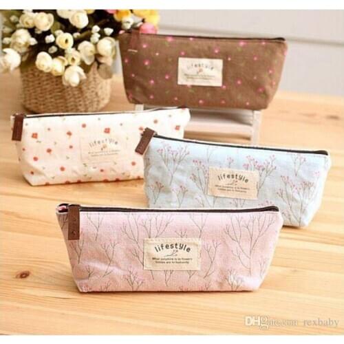 Hot Sale Flower Floral Pencil Pen Canvas Case Cosmetic Small Makeup Tool Bag Storage Pouch Purse