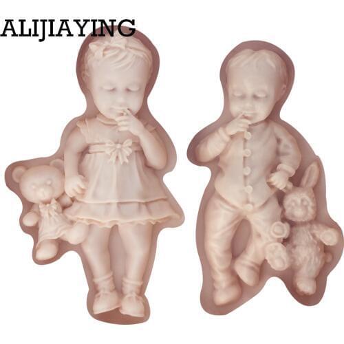 M1367 Cake Decorating tools Lovely Baby Boy Girl Shape Silicone Mold Fondant Cake Chocolate Stencils Kitchen Pastry