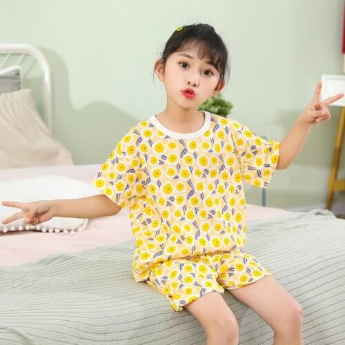 Summer Girls Clothes Boys Sleepwear Short-sleeves Childrens Clothing Sets New Korean Pyjamas Kids Breathable Cotton Night Suit