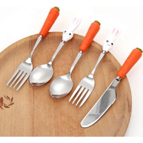 Baby Kids Feeding Spoon Fork Knife Stainless Steel Baby Spoon Flatware 2564 Stainless Steel Boy Girl Cartoon Tableware Spoon