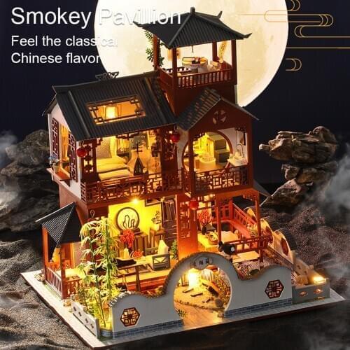 Miniature Doll Houses Villa Furniture Kits LED Light Fantasy for Kids Gift