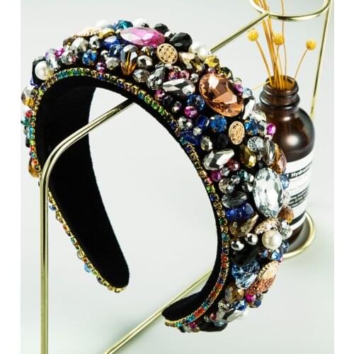 Multicolor Crystal Hair Band Headbands For Women Sponge Big Pearl Hairbands Wide Luxury Baroque Headpieces Party Accessories