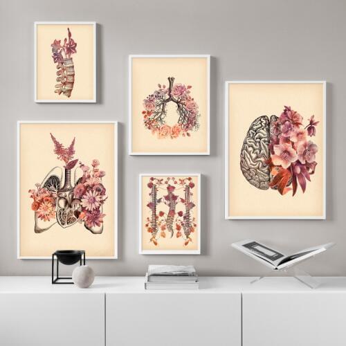 Modular Picture Vintage Lung Skull Spine Poster Human Anatomy Medicine Canvas Painting Wall Art Home Decor Bedside Background