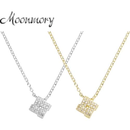Moonmory 100% 925 Sterling Silver Pave Love Knot Necklace For Women Crystal Zircon Fine Chain Jewelry Christmas Gift Wholesale