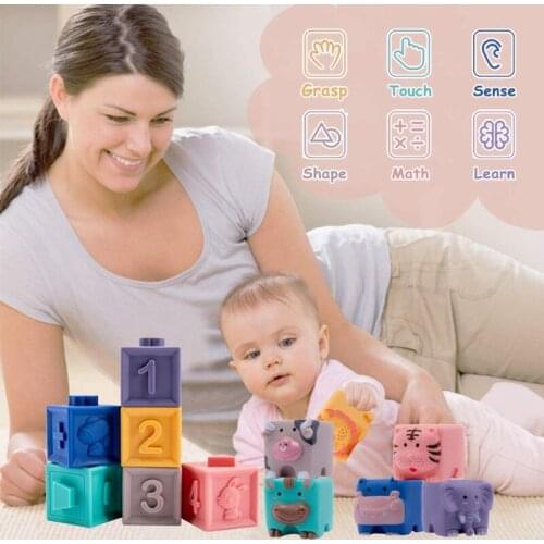 12PCS Soft Silicone Blocks Interactive Toys Educational Baby Toys Baby Blocks Toddlers Sensory Balls-Soft Stacking Blocks Colorf