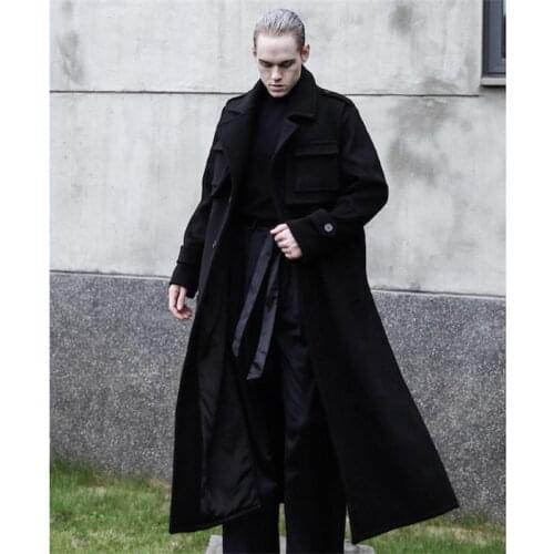 Mens new style autumn winter new style woollen long winter coat in the long fork big size loose city youth coat