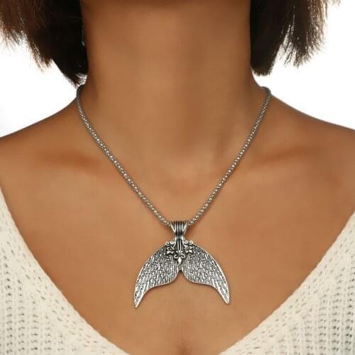 New product vintage fish tail silver necklace Bohemia ethnic mermaid tail pendant necklace women jewelry
