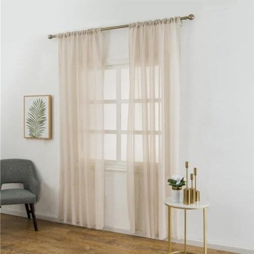 1pcs Solid Color Cotton Curtain Wear Rod Type Linen Yarn Simple Window Screening Living Room Modern Decoration Voile Curtain