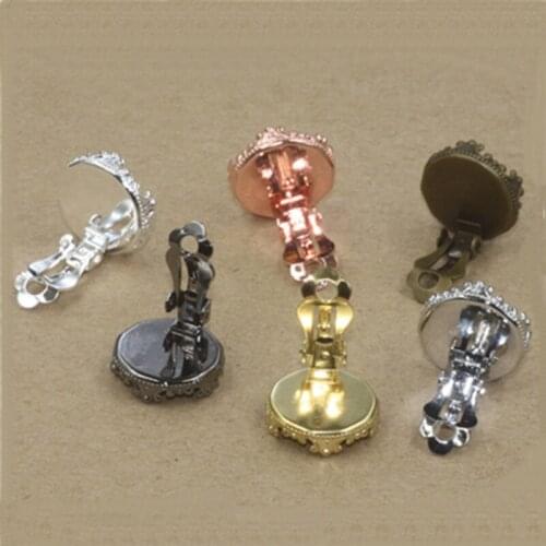 20 PCS 15mm Cabochon Base 7 Colors Plated Copper Cameo Crown Blank Ear clip Base Settings For Jewelry Making