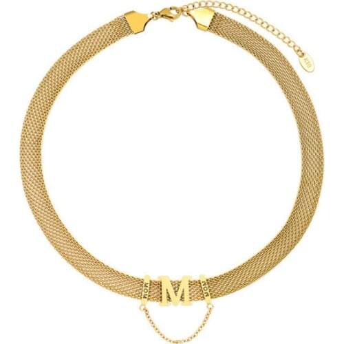 Titanium Steel Real Gold Plating M Letter Personalized Chain Necklace In The Furnace No Fade