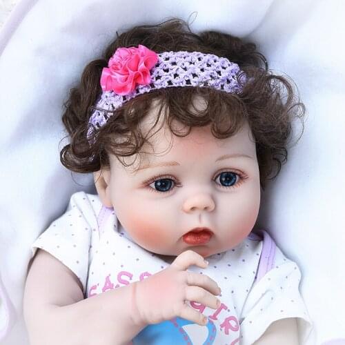 Full silicone reborn baby doll 55cm girl newborn babies alive curly hair rooted waterproof children gift playmate dolls
