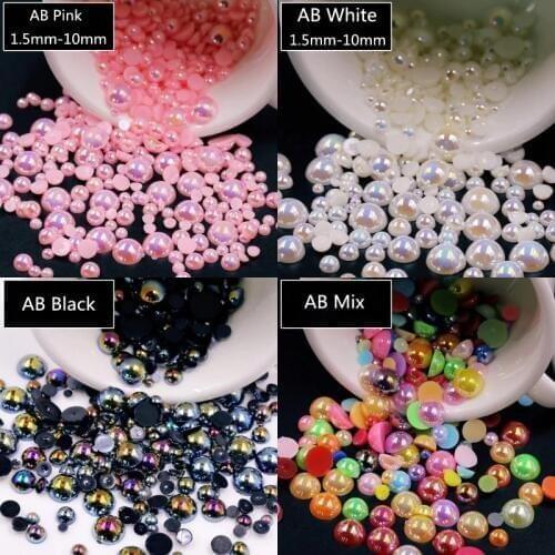 Multi Size AB Colors Half Pearl Mixed Size from 1.5mm To 10mm Craft ABS Resin Flatback Half round imitation pearls DIY Beads