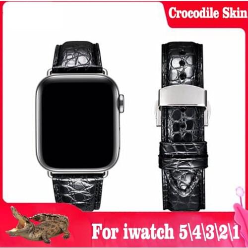 Genuine Crocodile Leather Watchband for iWatch Apple Watch band 44mm 40mm 42mm 38mm Series 5 4 3 2 Band Butterfly Clasp Strap