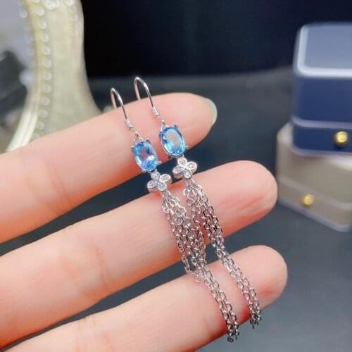 Natural Topaz Earrings. The Latest Design. European and American Super Fashion Design. 925 Sterling Silver