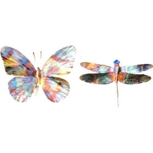 Outdoor Vivid Butterfly Iron Statue Colorful Hanging Butterfly Decor Lifelike Metal Dragonfly Garden Ornament