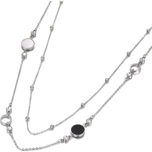 Bohemia Stainless Steel Double-layer Choker Necklace Acrylic Shell Charm Pendant Chain & Link Jewelry For Women N20053