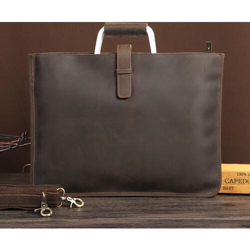 Vintage crazy horse leather mens bag briefcase brand designer laptop iPad file bags man messenger bag bolso hombre