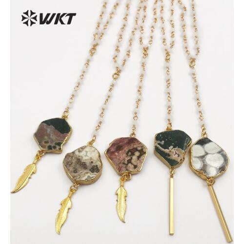 WT-N1132 Wholesale Special Fashion Custom Natural ocean Foliage Necklace pendant with white beads for women jewelry