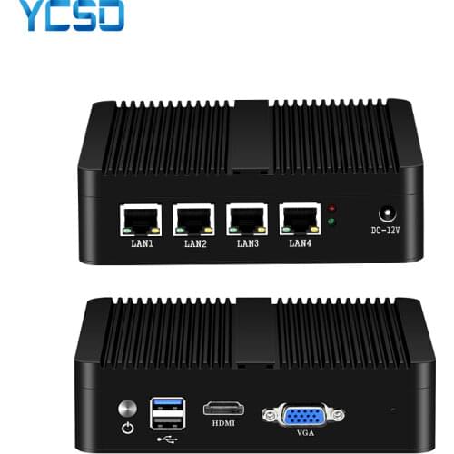 YCSD Clearance Mini PC Celeron J1900 4*Gigabit Ethernet LAN Pfsense Ubuntu Firewall Router Fanless Micro PC Industrial Computer