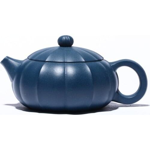 Yixing Purple Clay Pot Kungfu Tea Set Raw Ore Azure Mud Tendon Pattern Flat Xishi Teapot Handmade Teapot Household Teapot