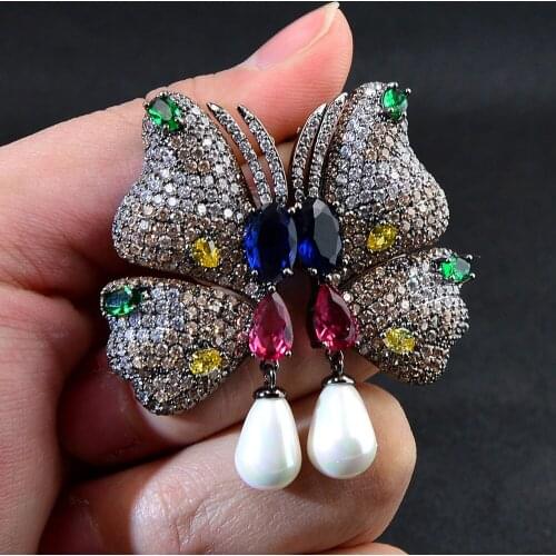 CINDY XIANG Butterfly Cubic Zircon Stud Earrings Fashion Insect Pearl Drop Earring Female Wedding Engagement Jewelry Accessories