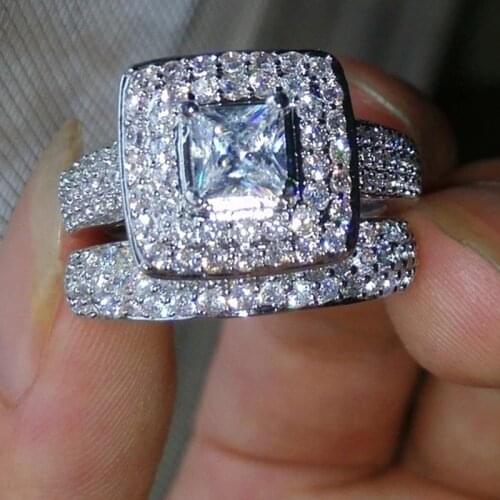 Fashion Hot-selling Jewelry Silver Inlaid Square White Zirconium Womens Ring Simple Creative Birthday Gift Ring