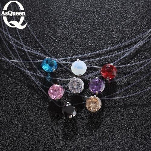 Invisible Line Colorful Zircon Choker Necklace Women New Fashion Jewelry Cute Gift Whie Pink Blue