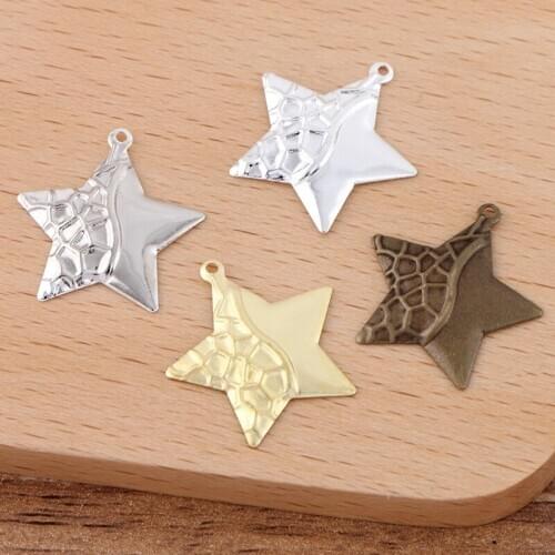 100 PCS 20mm Metal Raw Brass Antique Bronze Silver Plated Filigree Stars Pendant Charms DIY Jewelry Accessories