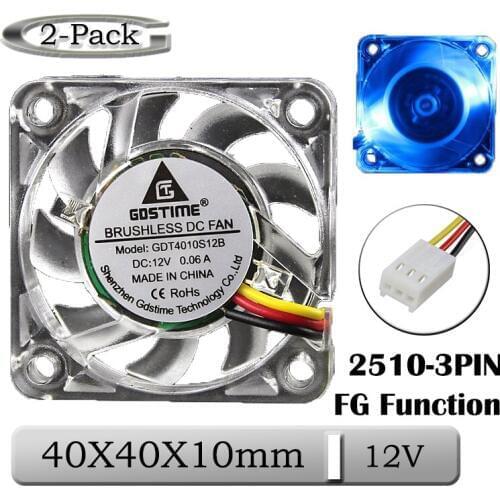 2pcs Gdstime DC 12V 3PIN 40mm 40x40x10mm LED Transparent Crystal Blue Computer Case Brushless Cooling Fan