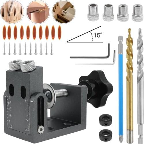 3 In 1 Pocket Hole Screw Jig Kit Woodworking Guide Positioner Dowel Oblique Drill Joinery Angle Puncher Locator Puncher Tools