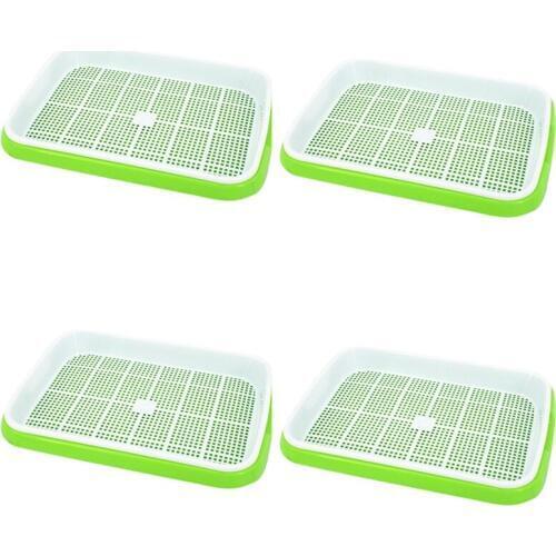 4Pc/Set Plant Flower Germination Tray Box Double-Layer Seed Sprouter Nursery Tray Hydroponics Basket (Green#)