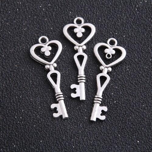 6pcs 15*42mm Vintage Metal Zinc Alloy Trendy Lovely Hollow Heart Key Pendant Charms Fit Jewelry Making Charms