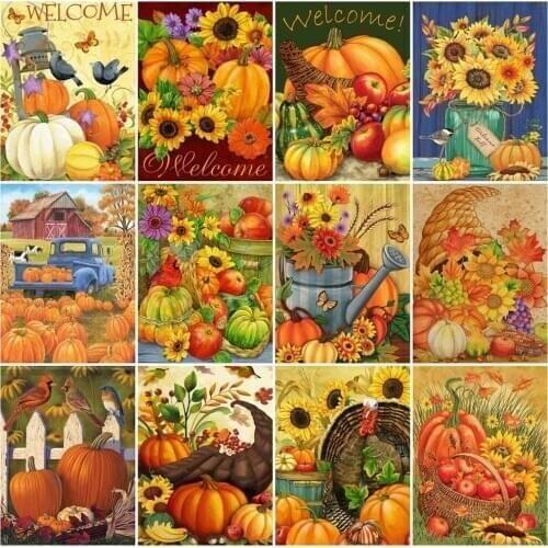 EverShine Diamond Painting Full Square Thanksgiving Diamond Embroidery Flower Cross Stitch Pumpkin Rhinestones Art Home Decor