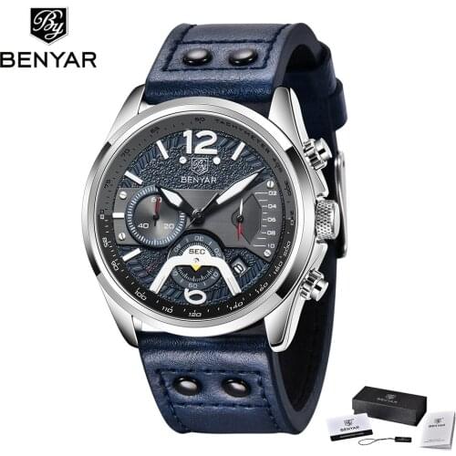 BENYAR Design 2021 Mens Quartz Watch Casual Fashion Watch Diving Sports Watch Mens Leather Waterproof Clock Relogio Masculino