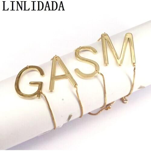10Pcs New Arrival Fashion Adjustable Gold Color Intitial Letter Charm Bracelet Women Jewelry Gift
