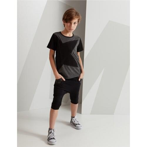 SB 2-Piece Cotton Short Sleeve Spring-Summer Casual Fashion Boy Gray Star Baggy Suit Boy Clothing