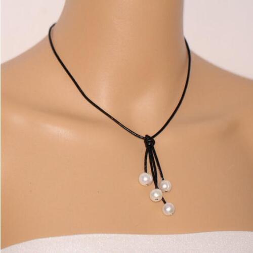 Perfect Leather Pearl Jewellery White Natural Freshwater Pearl Real Leather Necklace More Color For Choose Fashion Ladys Gift