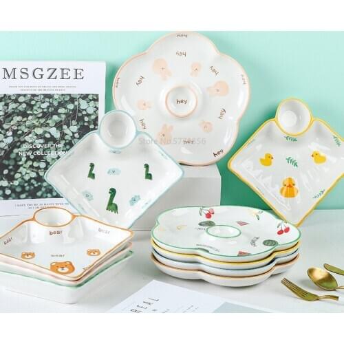 Japanese Cartoon Ceramic Dumpling Plate Creative Personality Snack Plate Household Net Red Large Dessert Plate Dried Fruit Plate