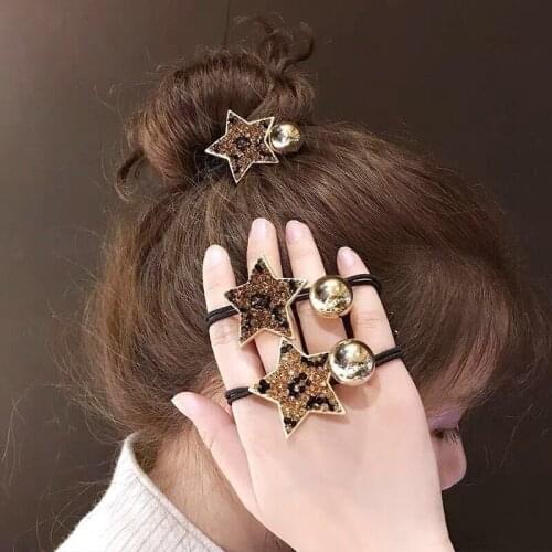 Korean Fashion Headwear Elastic Rubber Bands Rhinestone Star Hair Ring Ponytail Holder Scrunchies Hair Tie Rope Gum Accessories