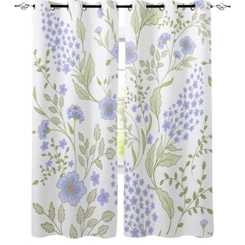 Petals Stamens Green Blue Leaves Curtains for Living Room Bedroom Kitchen Window Treatment Curtain Home Decoration