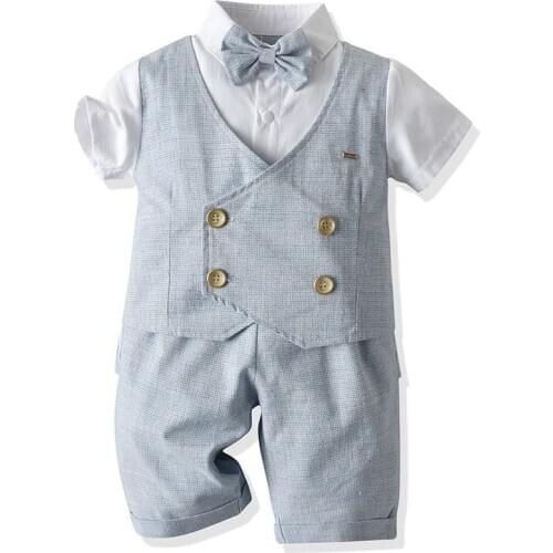Summer Dress for Boy Baby Suit Gentleman Bow Tie Short Sleeve Vest Two Piece Suit