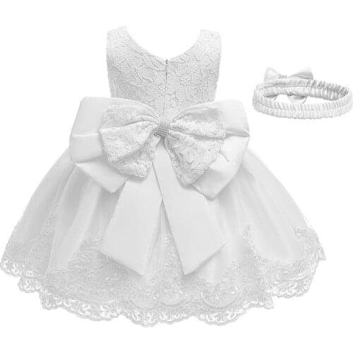 0-24M Summer Beads Infant Baby Girl Dress Big Bow Baptism Flower Dresses for Girls 1st Birthday Lace Party Wedding Baby Clothes