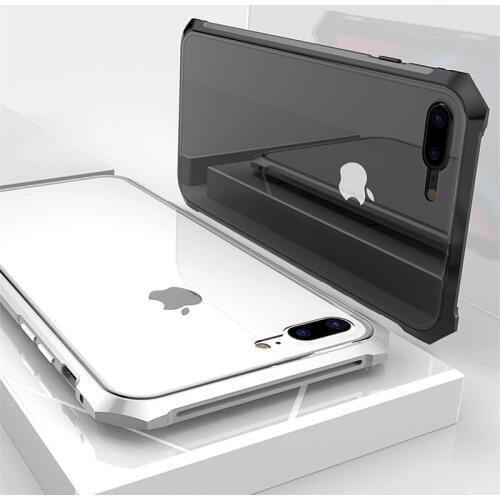 KANENG Fashion Magnetic Bumper For iPhone 8Plus Metal Aluminum Rhombus Frame Toughened Glass Back Cover For Apple iPhone 8 7Plus