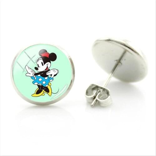 Disney Fashion Minimalist Style Earrings Beautiful Minnie Pictures Earrings Glass Convex Round Jewelry Ladies Gifts